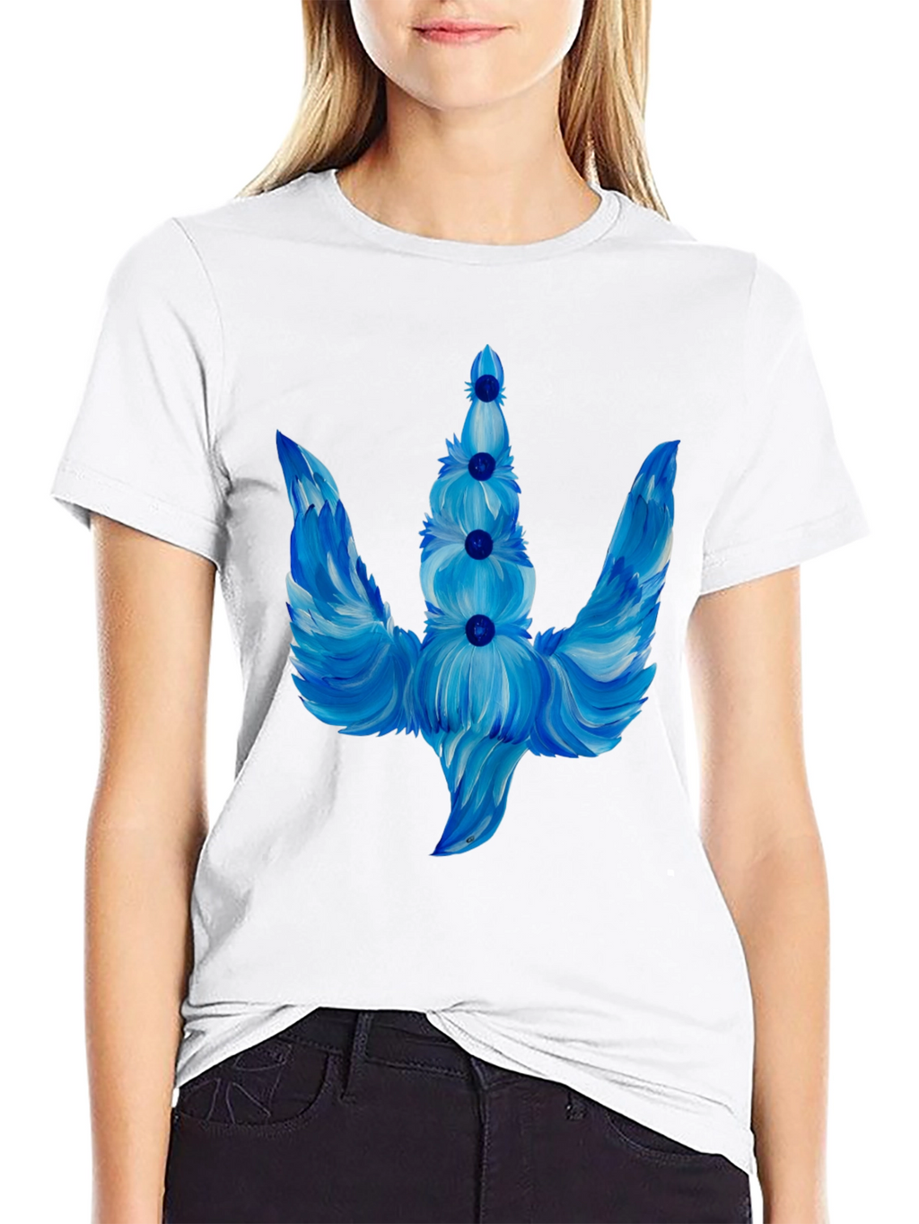 Blue Floral Trident Graphic T-Shirt