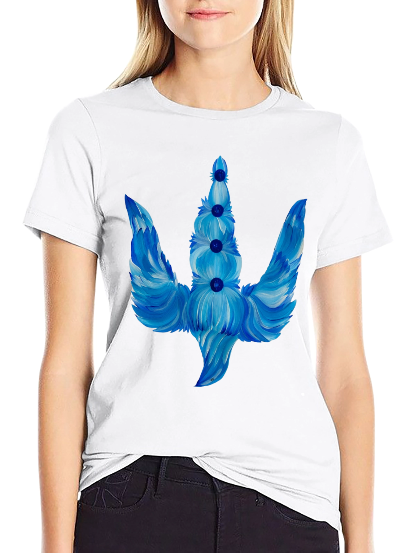 Blue Floral Trident Graphic T-Shirt
