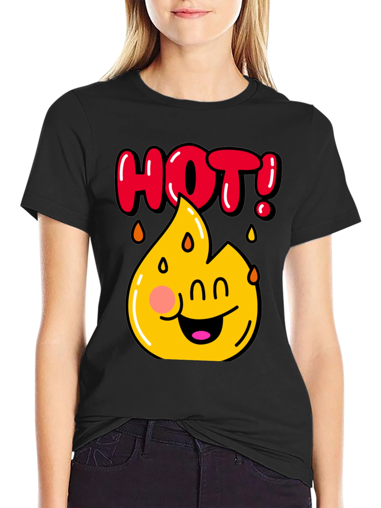 Funny Hot Flame Graphic Black T-Shirt