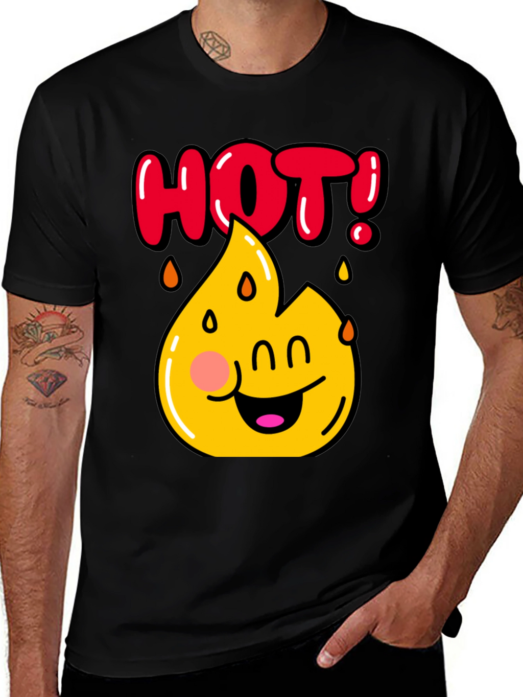 Funny Hot Flame Graphic Black T-Shirt
