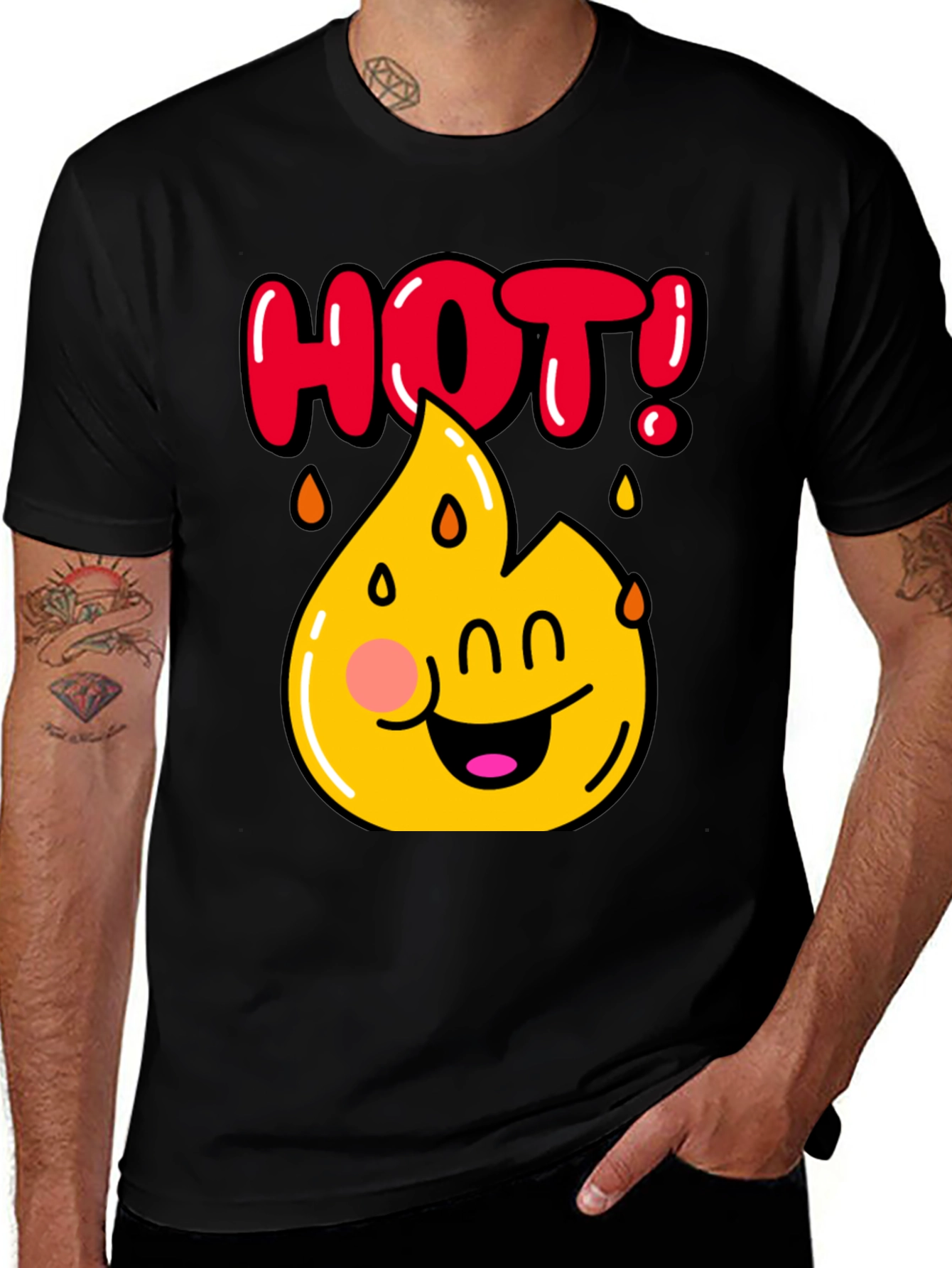Funny Hot Flame Graphic Black T-Shirt