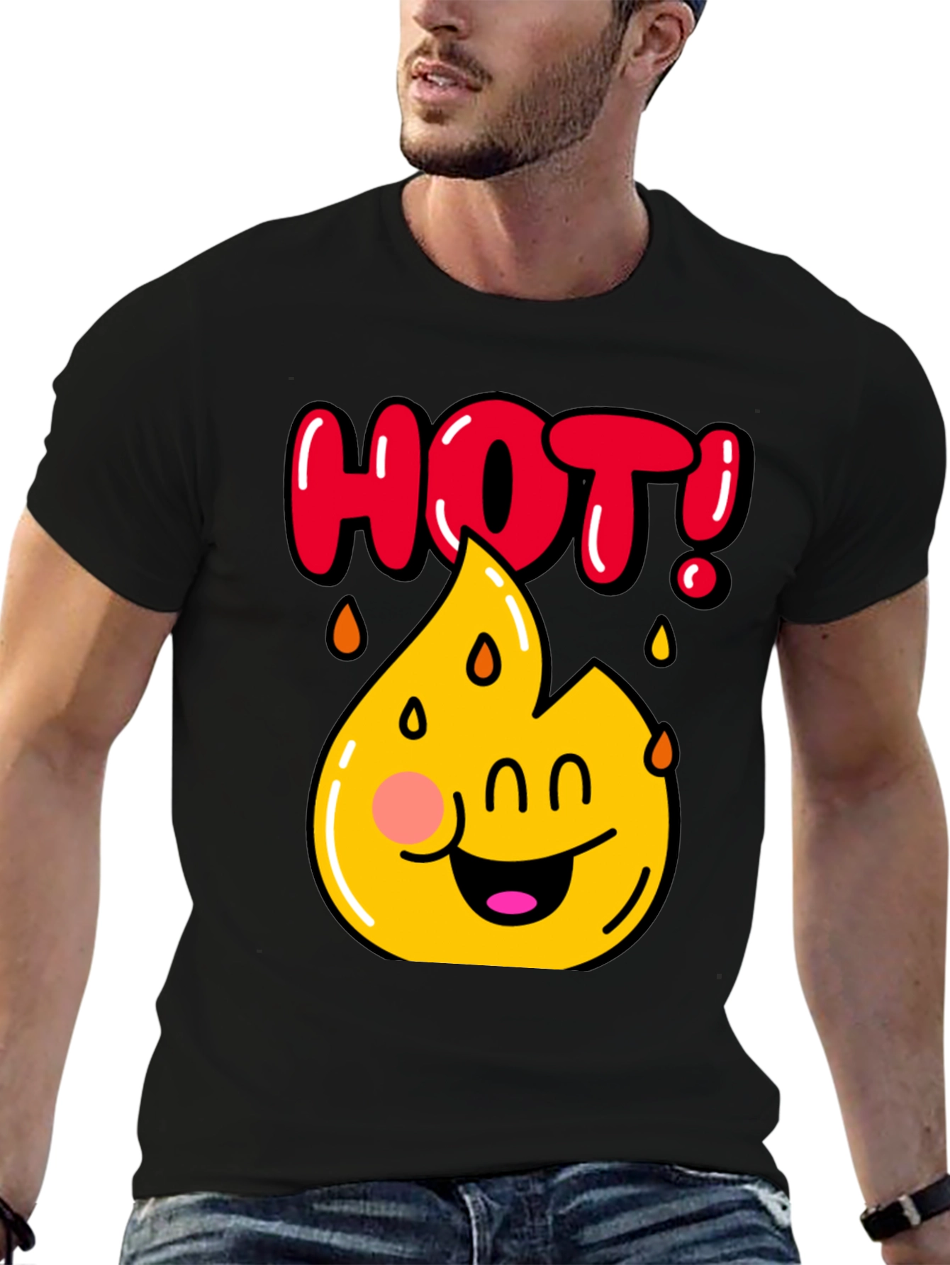 Funny Hot Flame Graphic Black T-Shirt