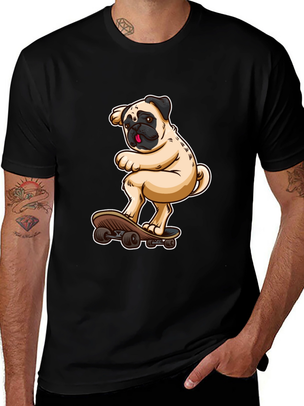 Pug on Skateboard Graphic Tee
