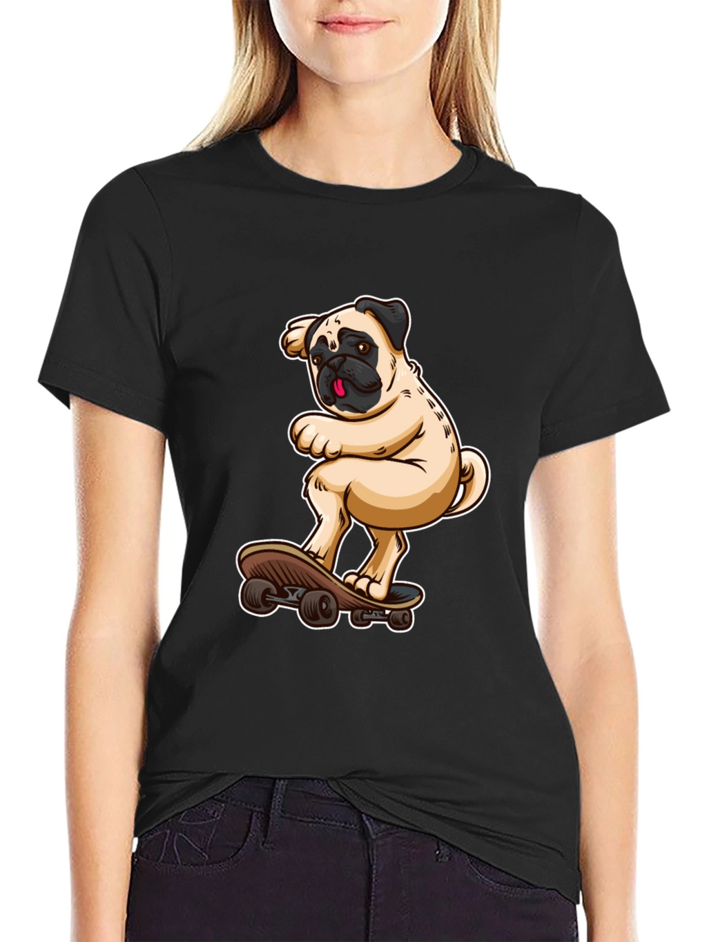 Pug on Skateboard Graphic Tee