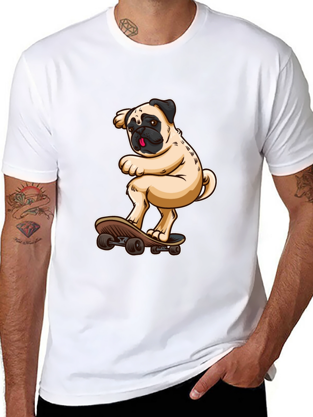 Pug on Skateboard Graphic Tee