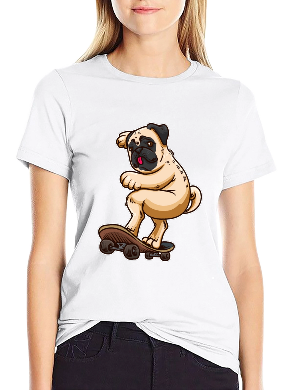 Pug on Skateboard Graphic Tee
