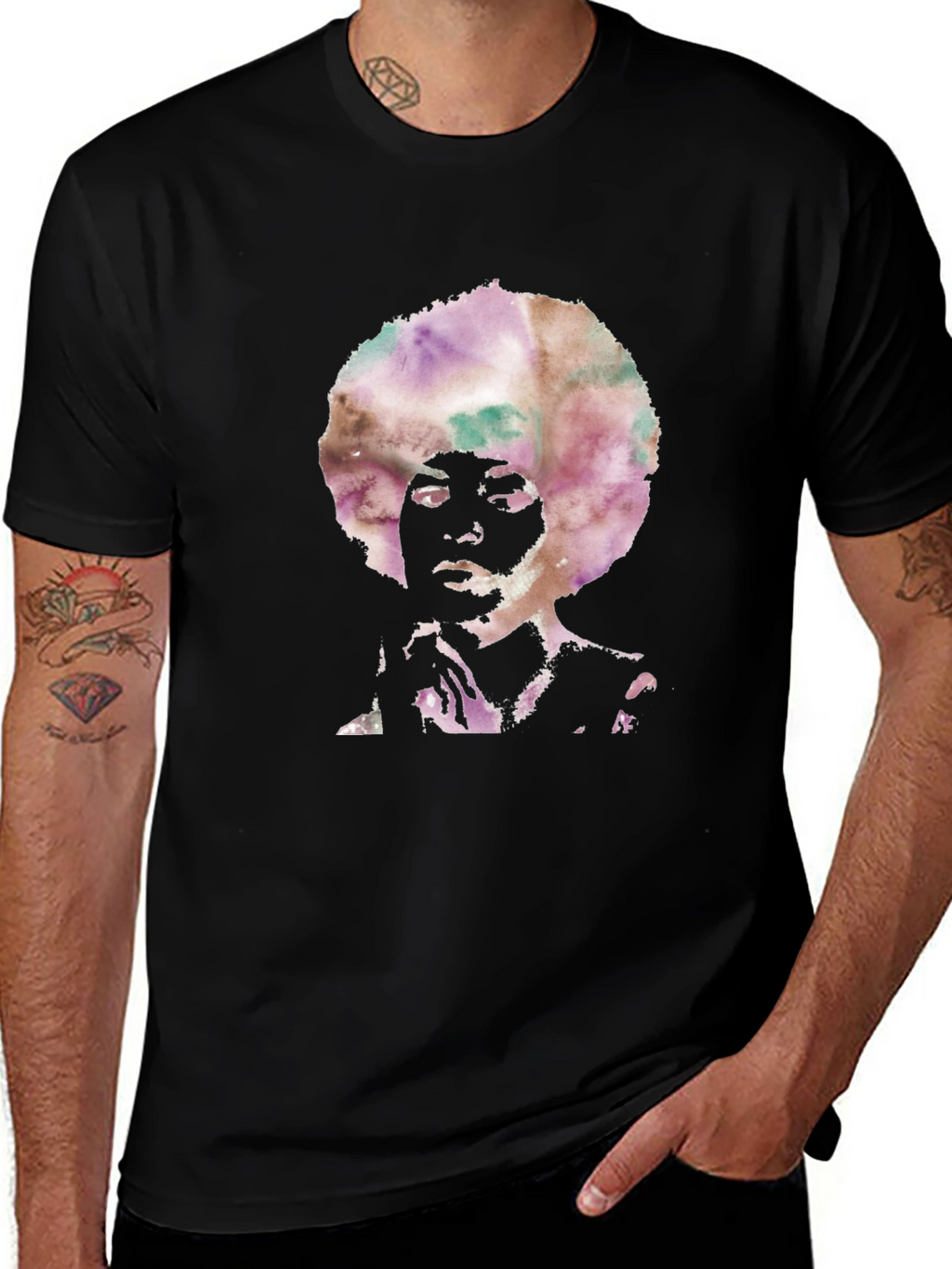Afro Silhouette Mens Black T-Shirt