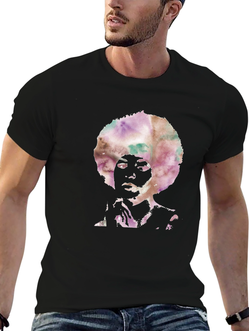 Afro Silhouette Mens Black T-Shirt