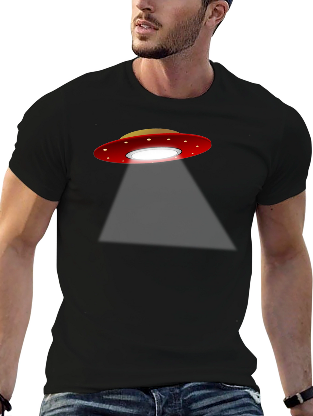 UFO Abduction Graphic T-Shirt - Black