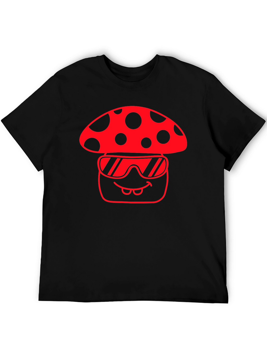 Cool Mushroom Graphic Tee - Black Cotton T-Shirt