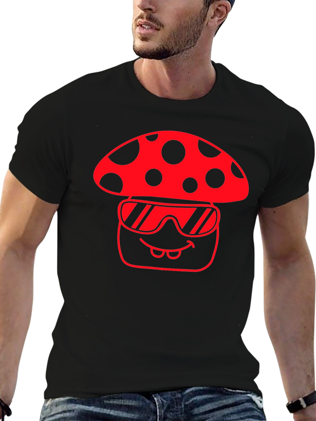 Cool Mushroom Graphic Tee - Black Cotton T-Shirt