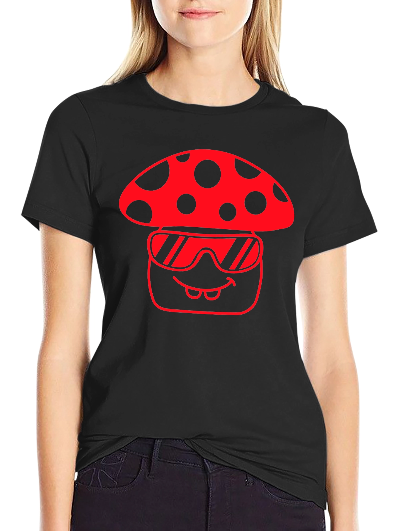 Cool Mushroom Graphic Tee - Black Cotton T-Shirt