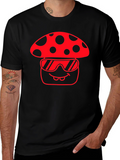 Cool Mushroom Graphic Tee - Black Cotton T-Shirt