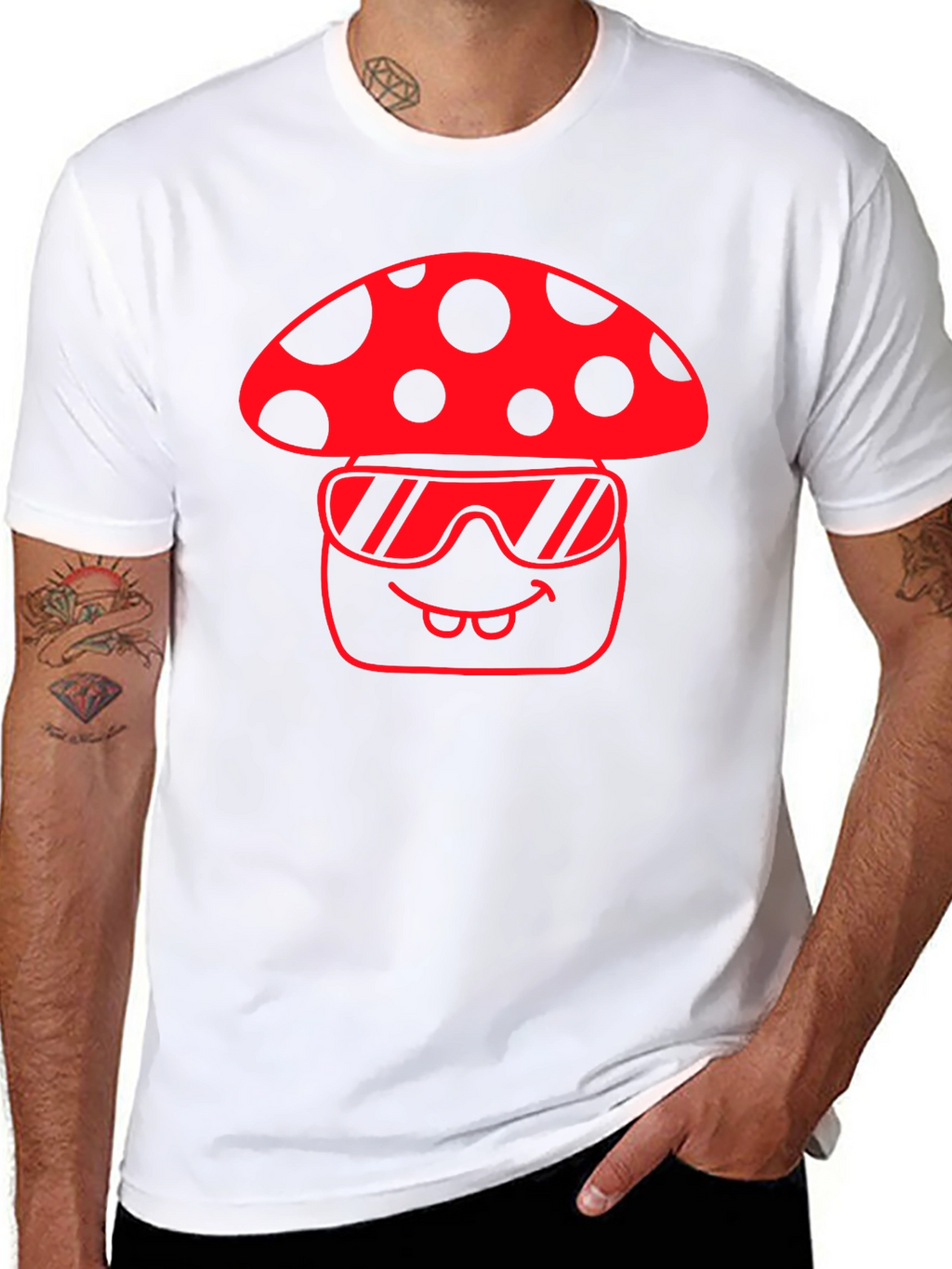 Cool Mushroom Graphic Tee - Black Cotton T-Shirt