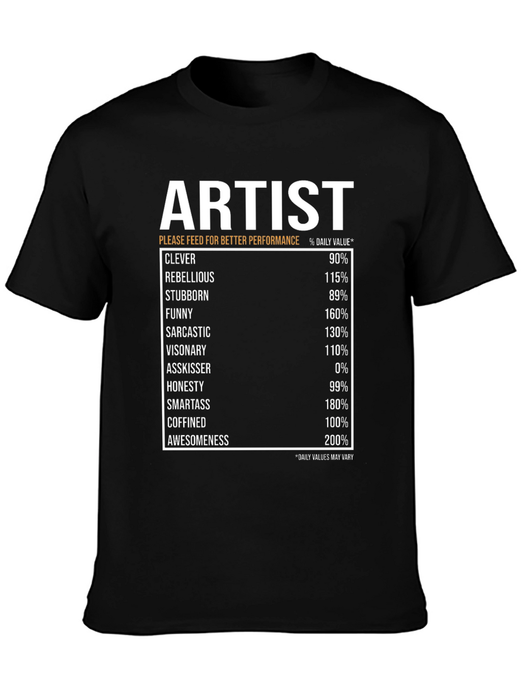 Artist Nutritional Facts Black T-Shirt