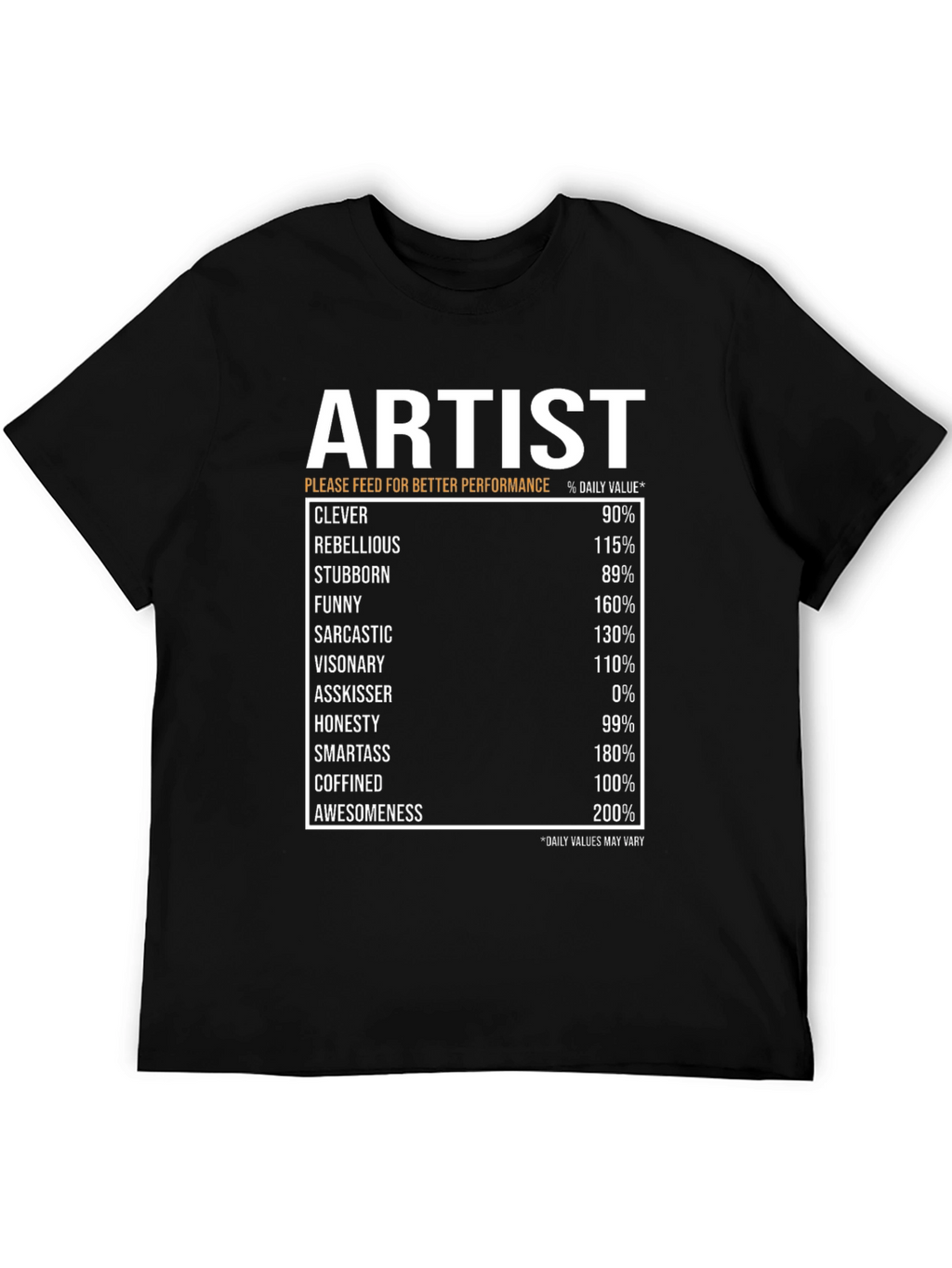 Artist Nutritional Facts Black T-Shirt