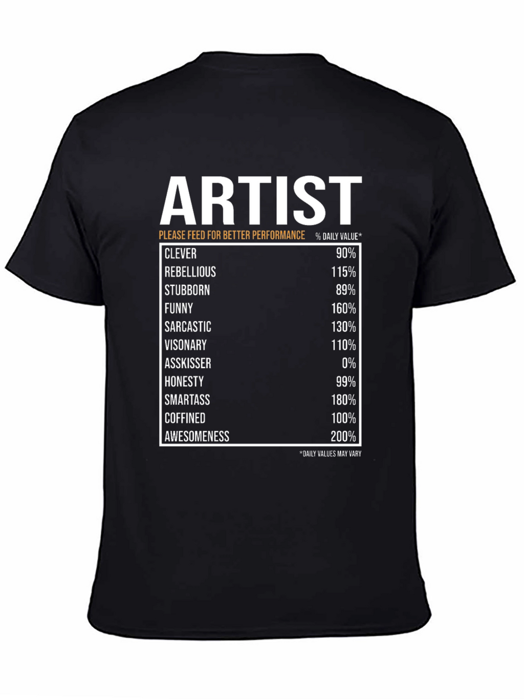 Artist Nutritional Facts Black T-Shirt