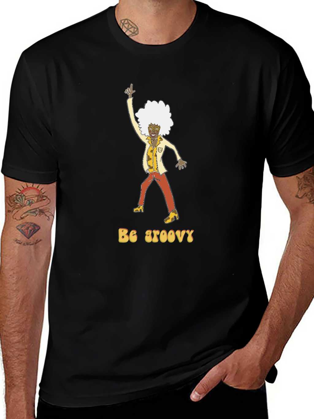 Be Groovy Retro Graphic Tee - Black Cotton T-Shirt