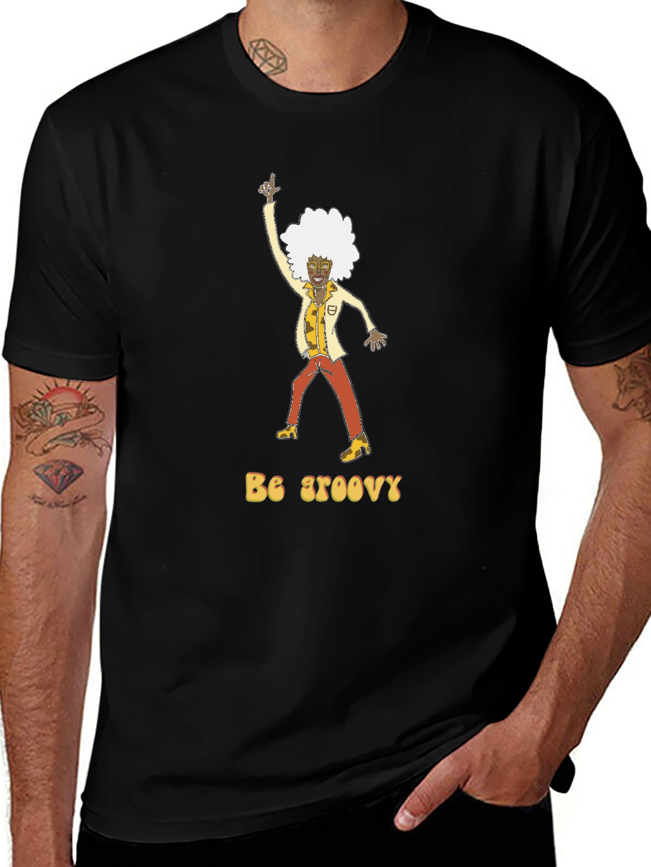 Be Groovy Retro Graphic Tee - Black Cotton T-Shirt