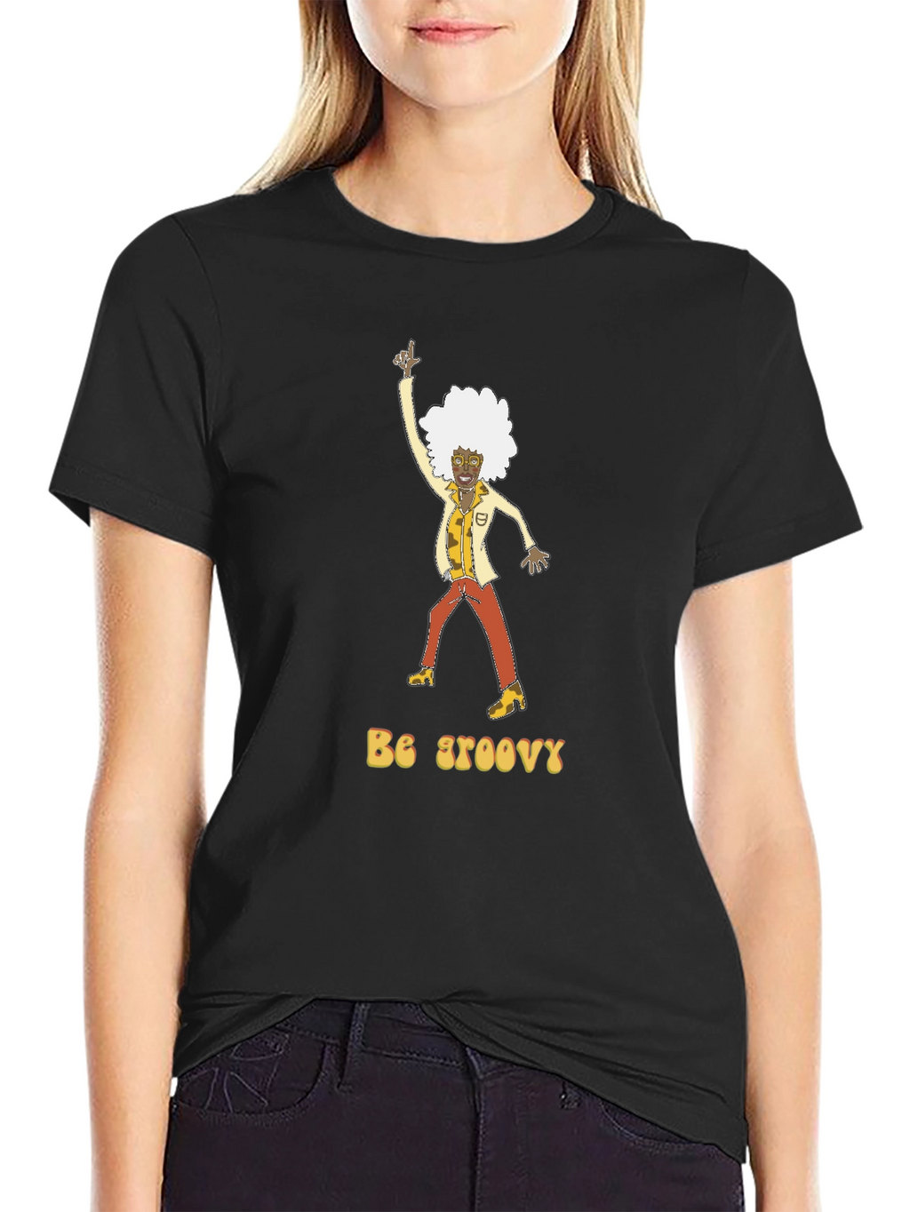 Be Groovy Retro Graphic Tee - Black Cotton T-Shirt