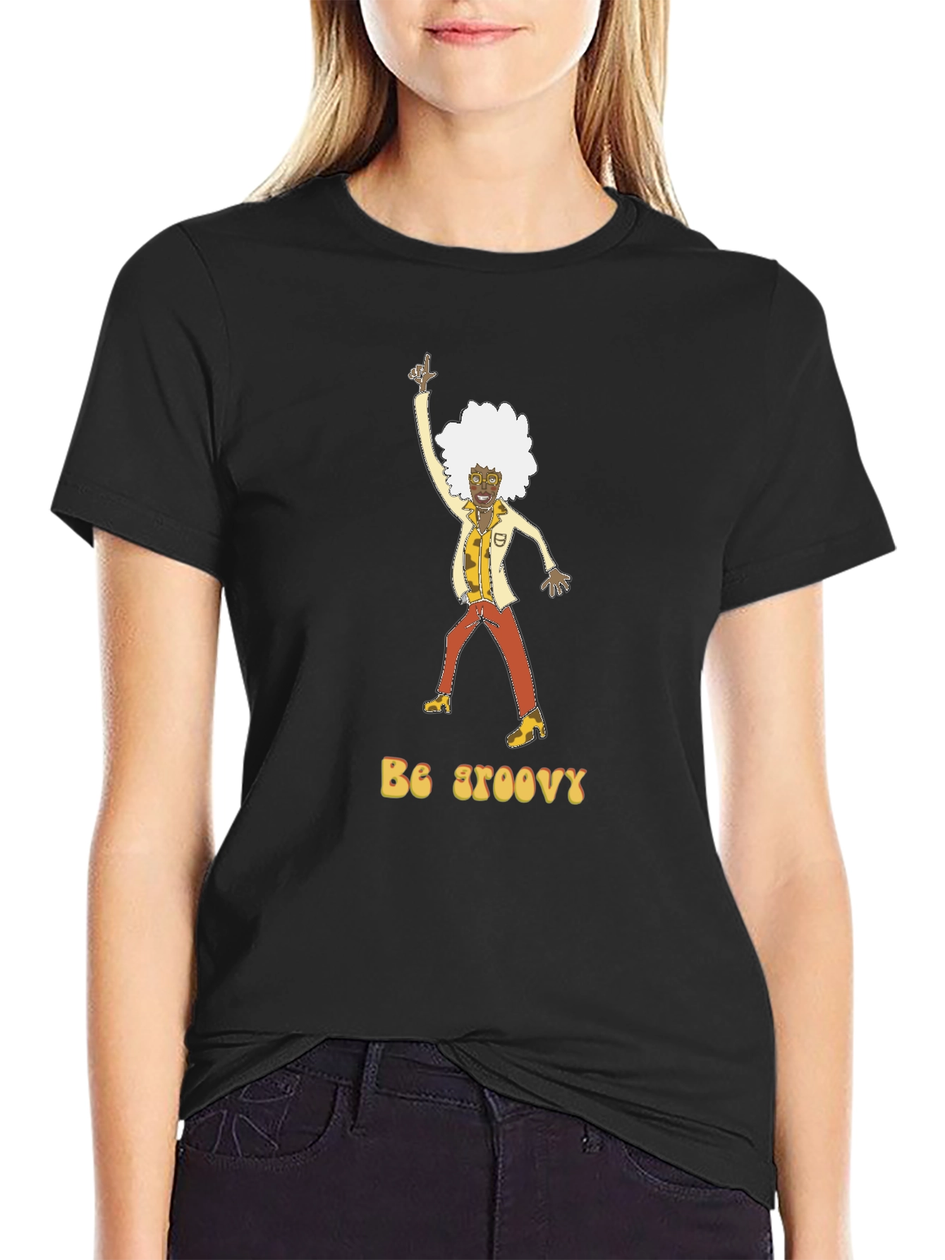 Be Groovy Retro Graphic Tee - Black Cotton T-Shirt