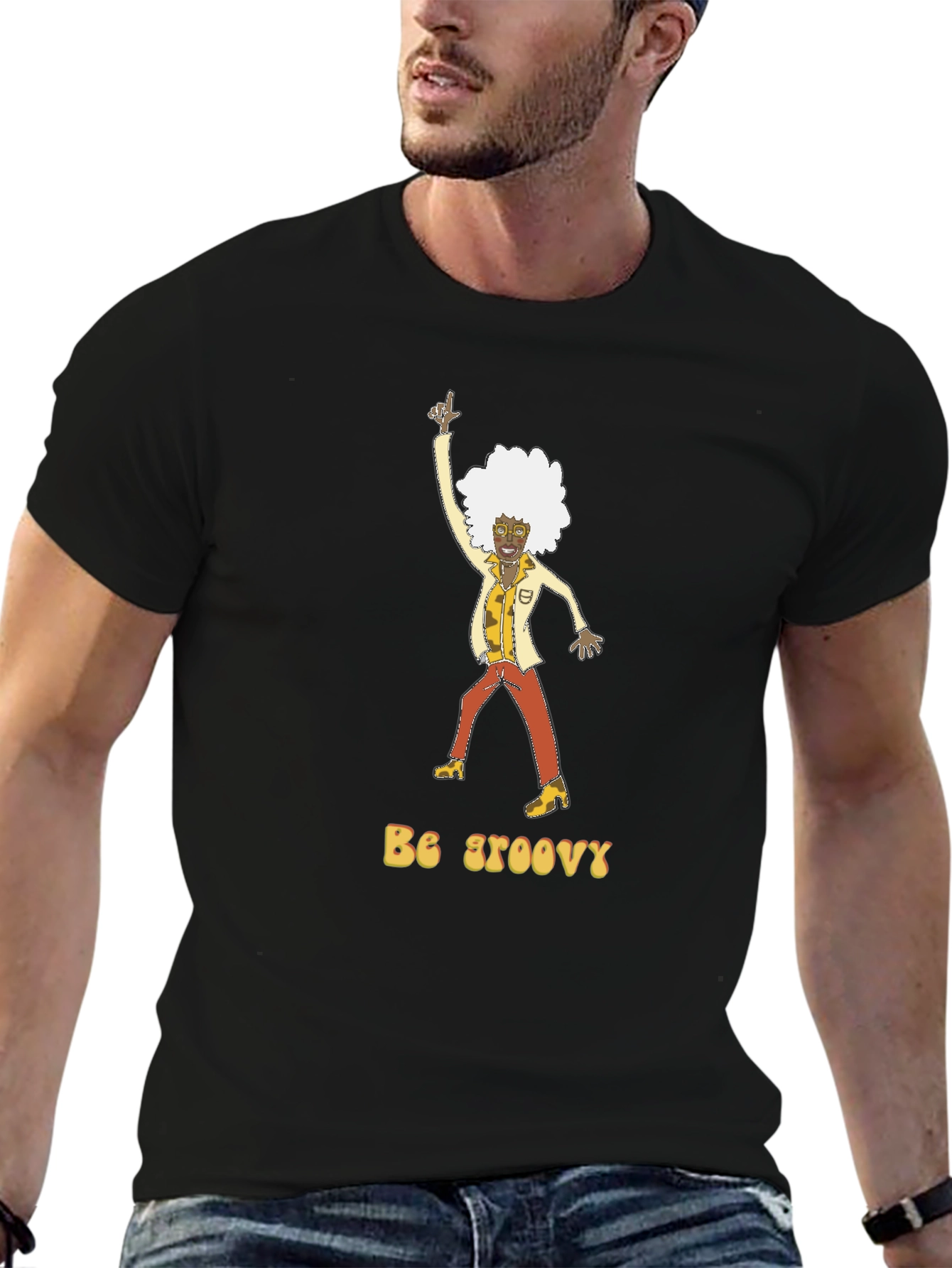 Be Groovy Retro Graphic Tee - Black Cotton T-Shirt