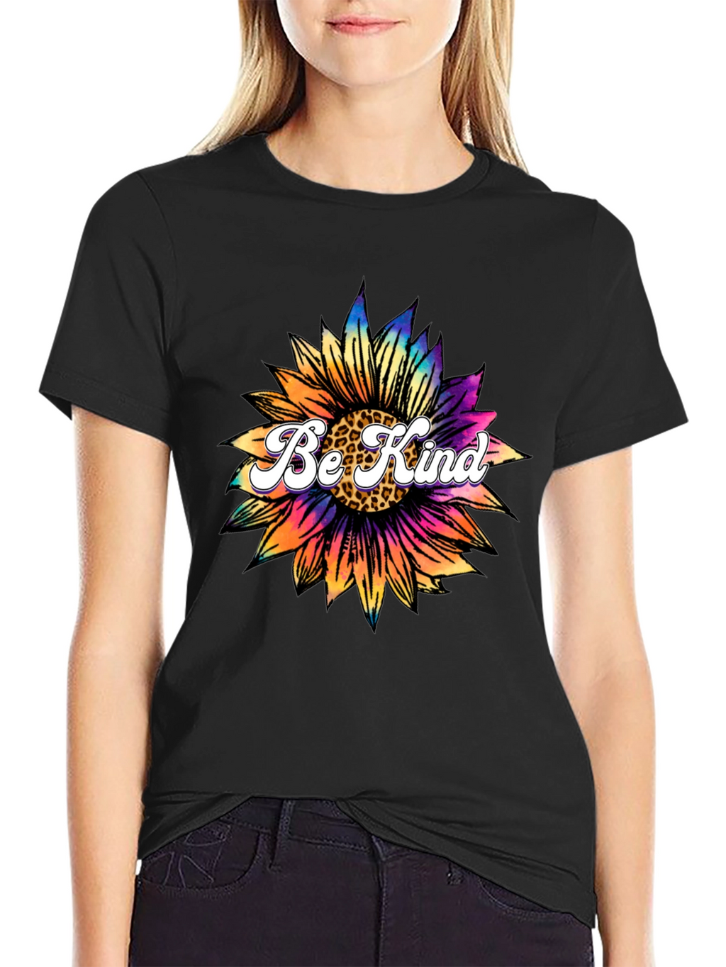 Be Kind Sunflower Graphic Tee - Black