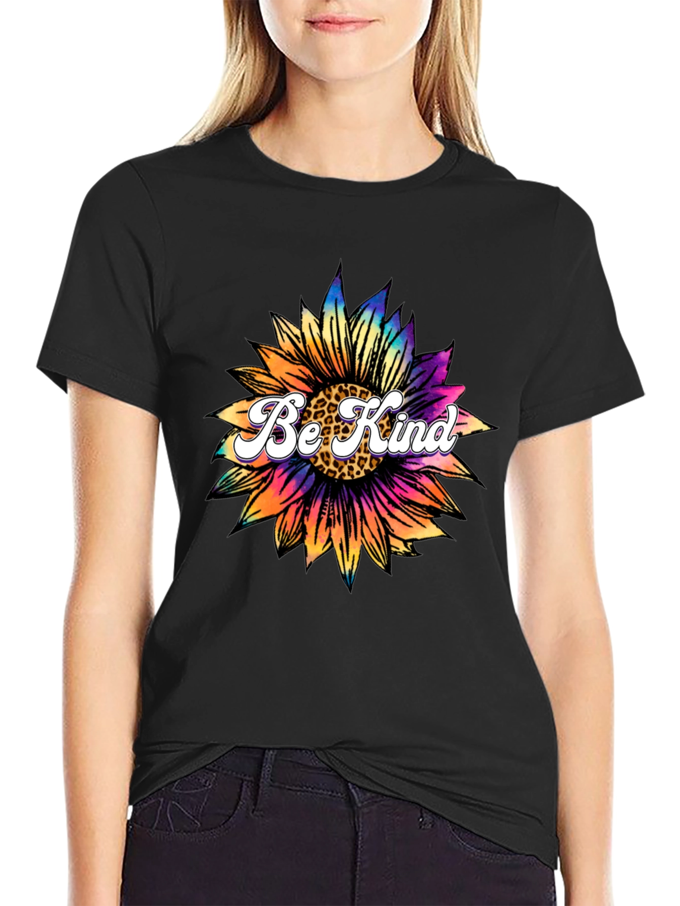 Be Kind Sunflower Graphic Tee - Black