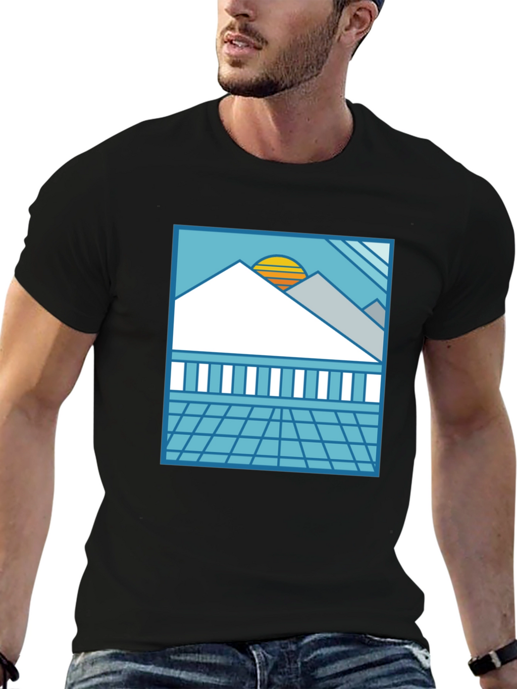 Synthwave Graphic Tee - Black Retro Sunset T-Shirt