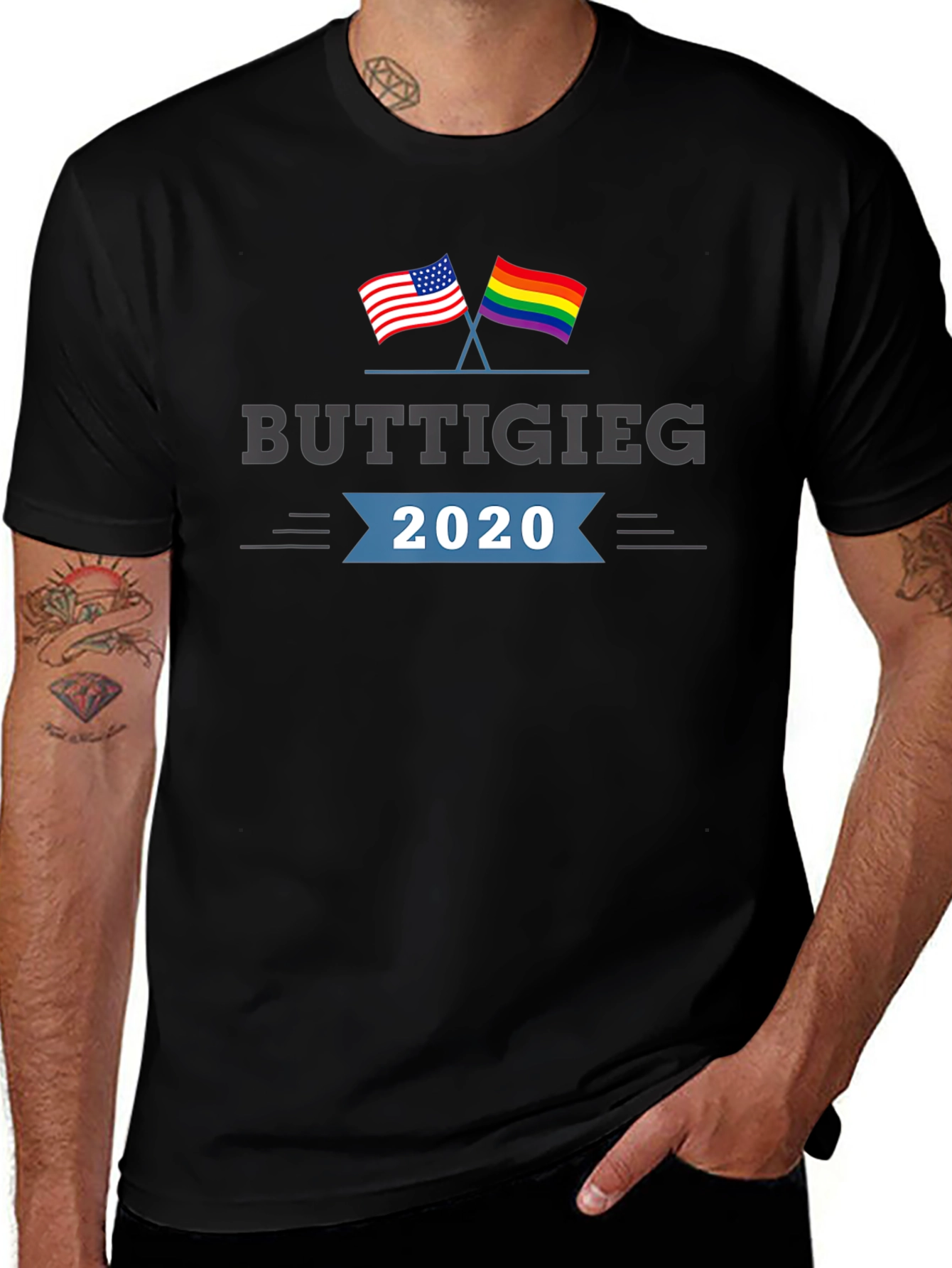 Buttigieg 2020 T-Shirt - American & Pride Flags