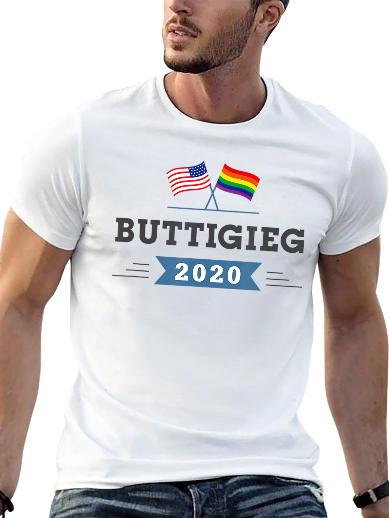 Buttigieg 2020 T-Shirt - American & Pride Flags
