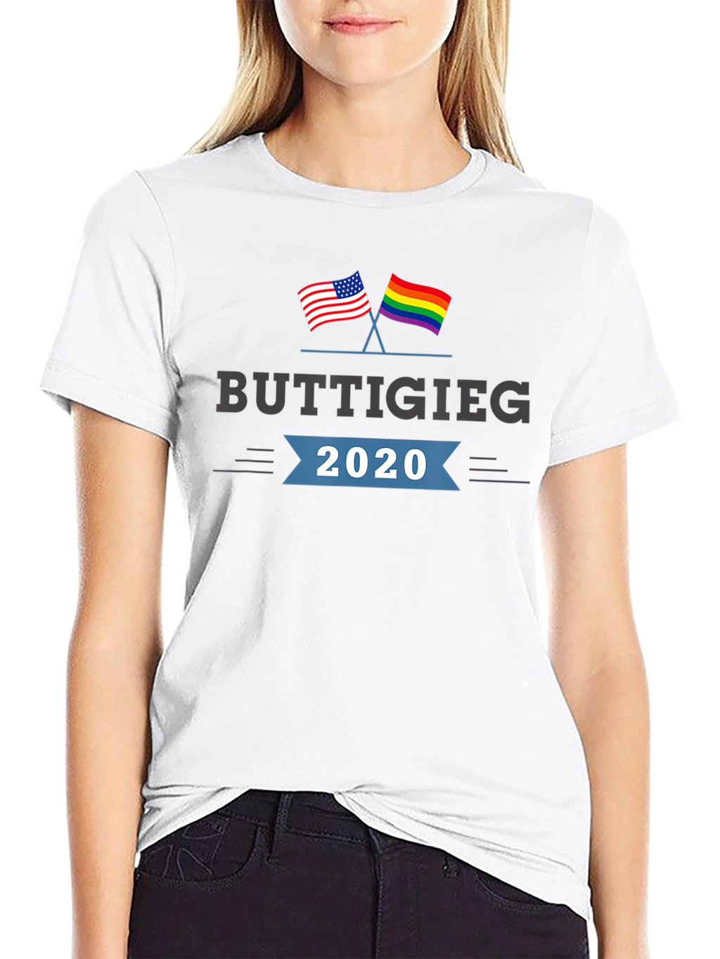 Buttigieg 2020 T-Shirt - American & Pride Flags