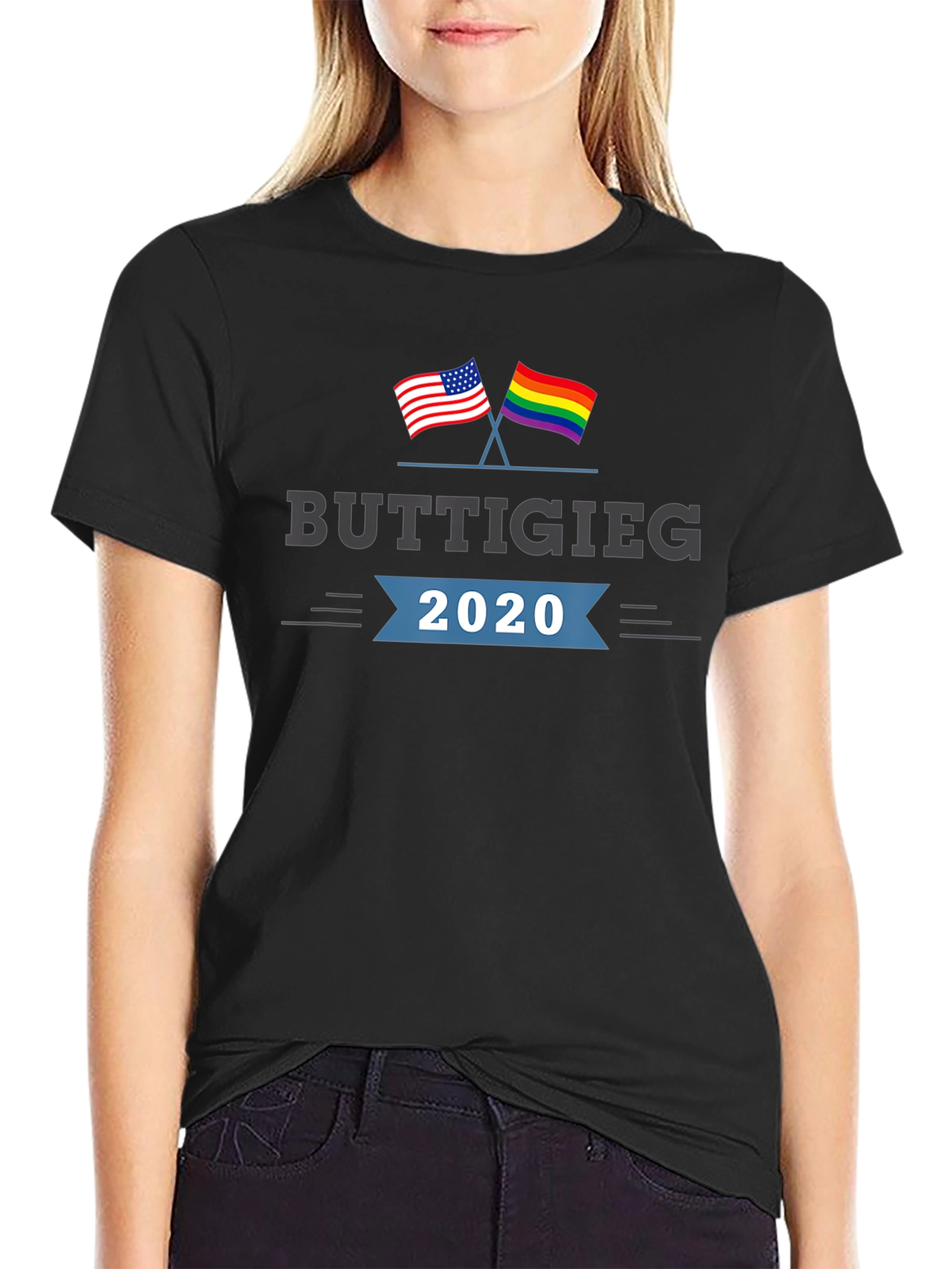 Buttigieg 2020 T-Shirt - American & Pride Flags