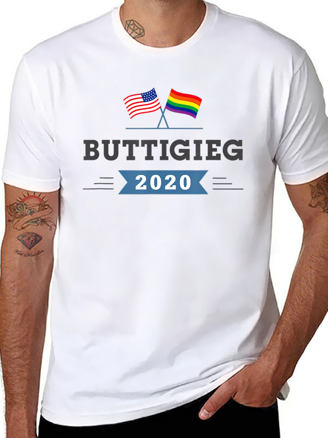 Buttigieg 2020 T-Shirt - American & Pride Flags