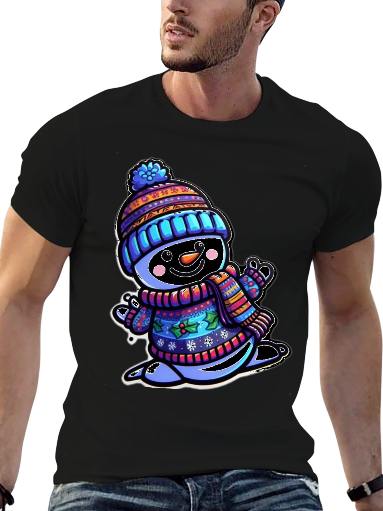 Snowman Graphic Tee - Winter Holiday Cartoon Shirt