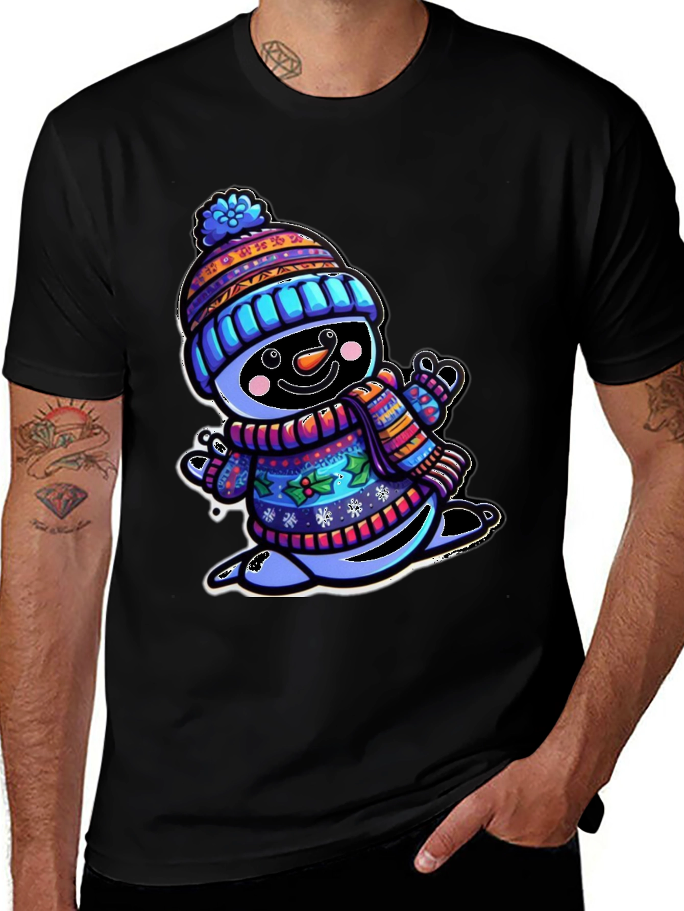 Snowman Graphic Tee - Winter Holiday Cartoon Shirt