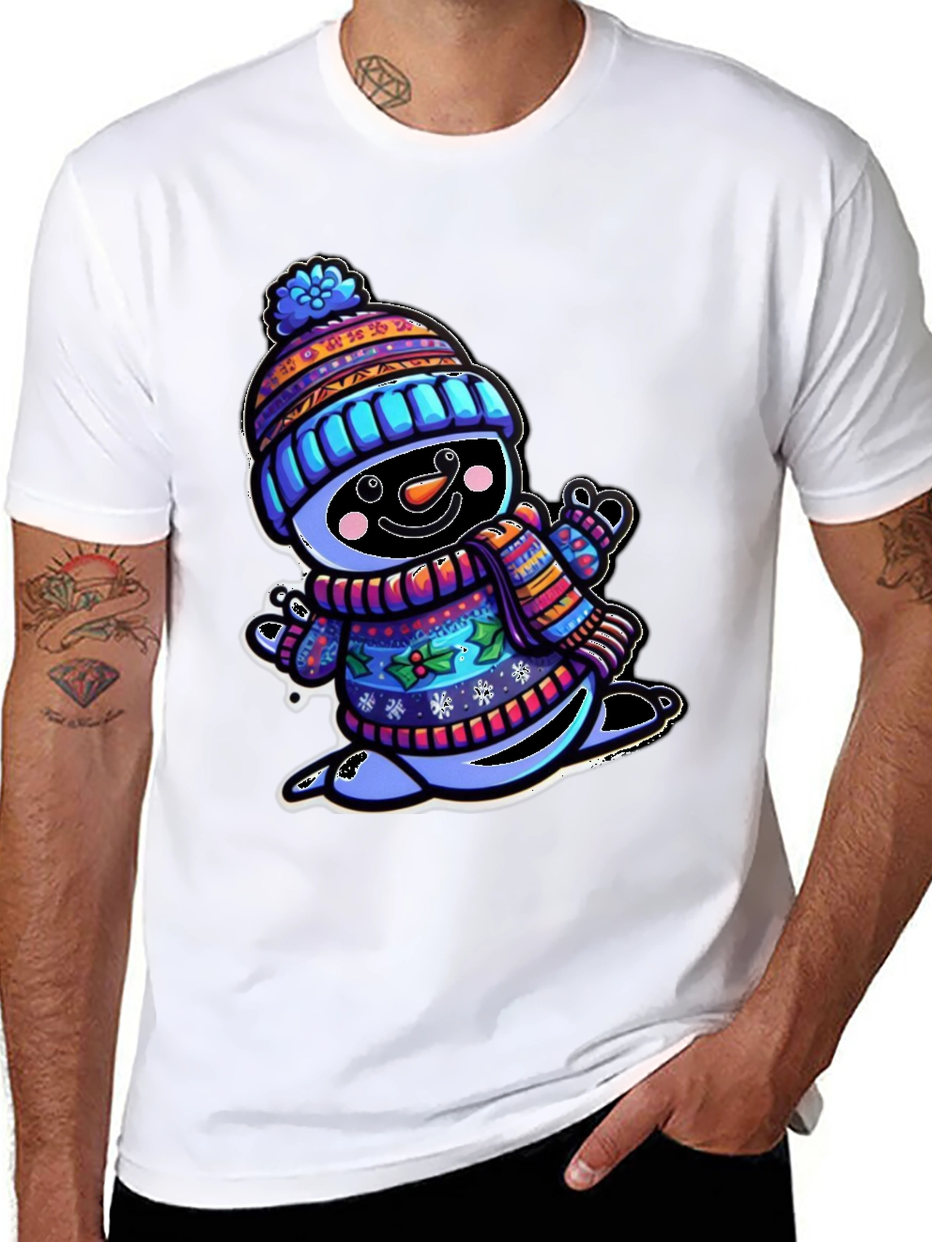 Snowman Graphic Tee - Winter Holiday Cartoon Shirt