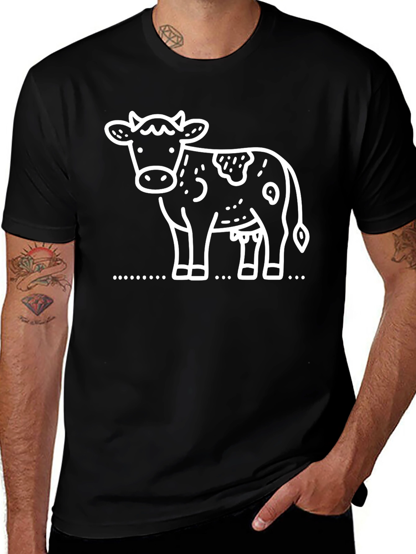 Cow Graphic Tee - Black Cotton T-Shirt