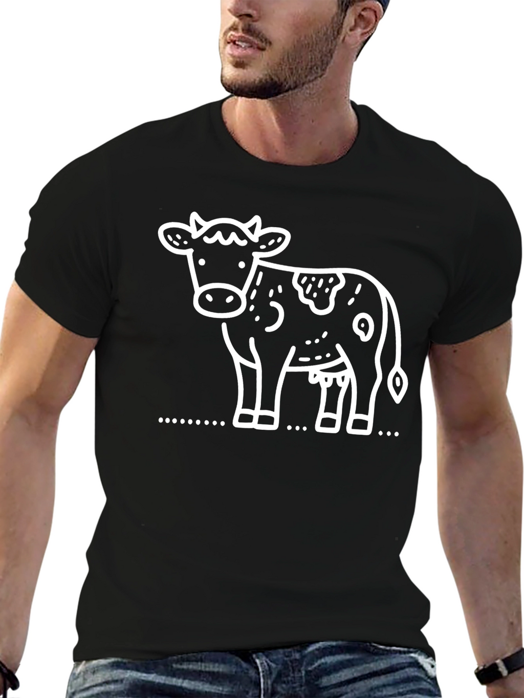 Cow Graphic Tee - Black Cotton T-Shirt