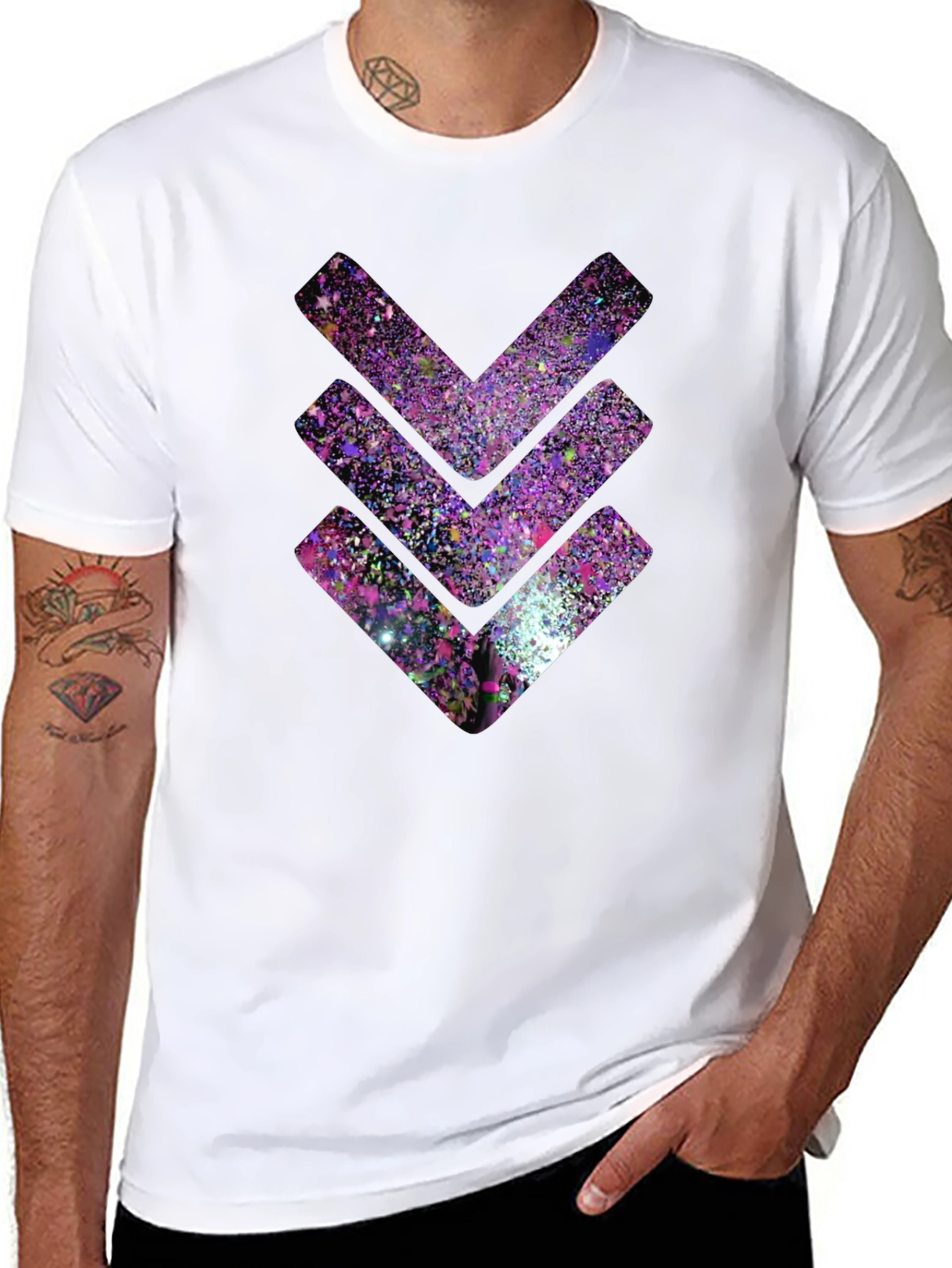 Cosmic Chevron Graphic Tee - Black Cotton T-Shirt