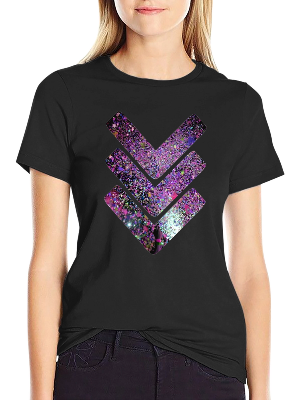 Cosmic Chevron Graphic Tee - Black Cotton T-Shirt