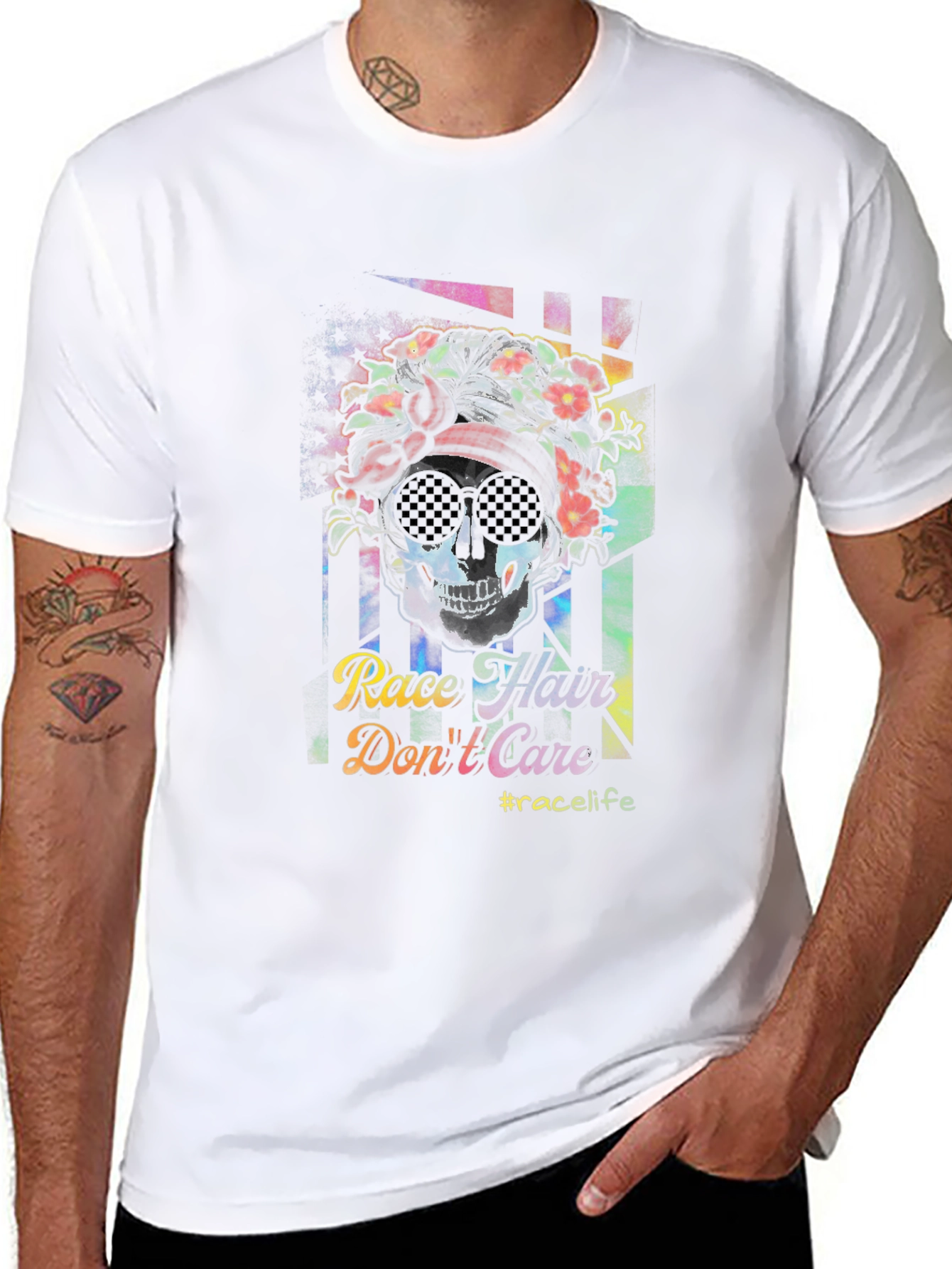 Race Hair Dont Care T-Shirt - Skull Graphic Tee