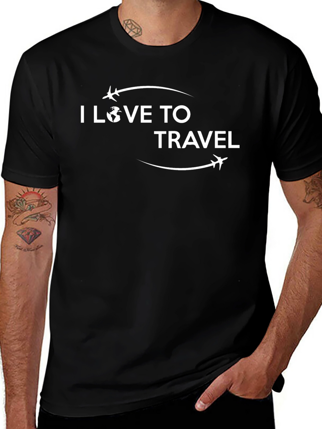 I Love To Travel Black Graphic T-Shirt