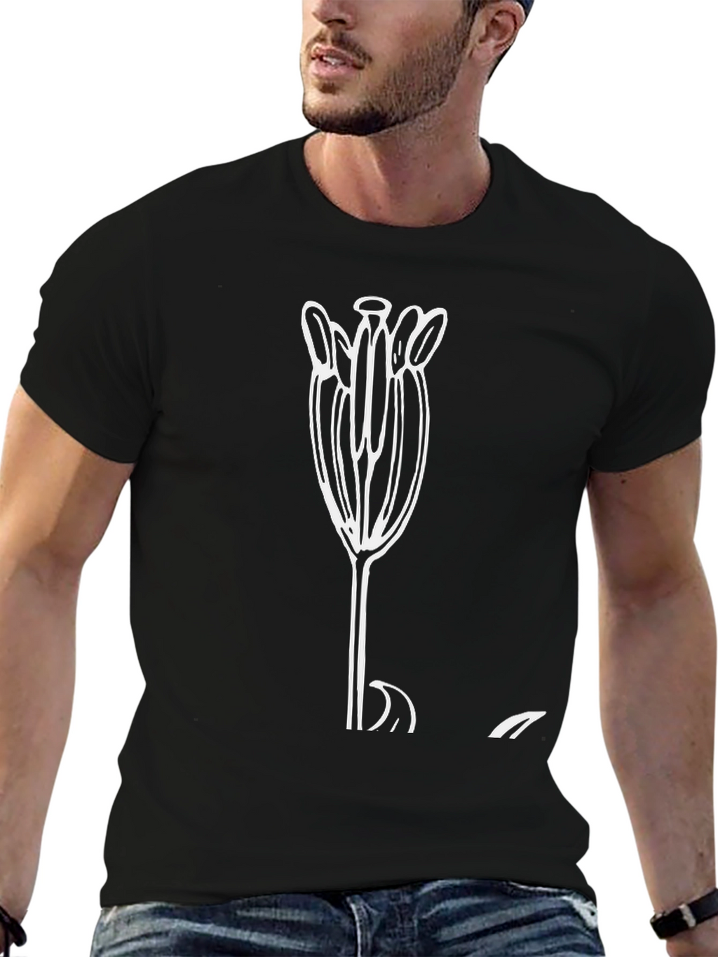 Minimalist Floral Graphic Black T-Shirt