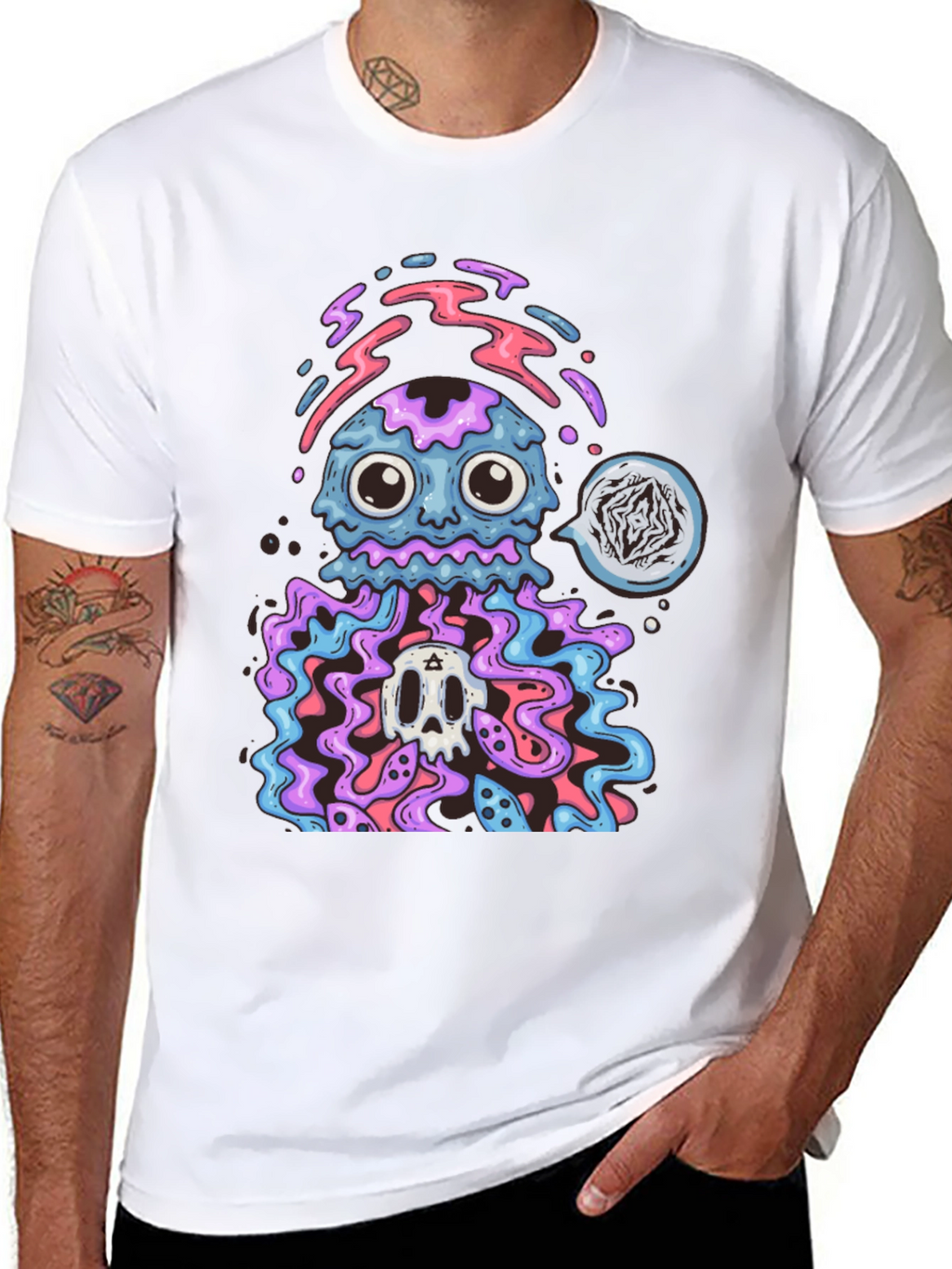 Psychedelic Jellyfish Skull Graphic T-Shirt