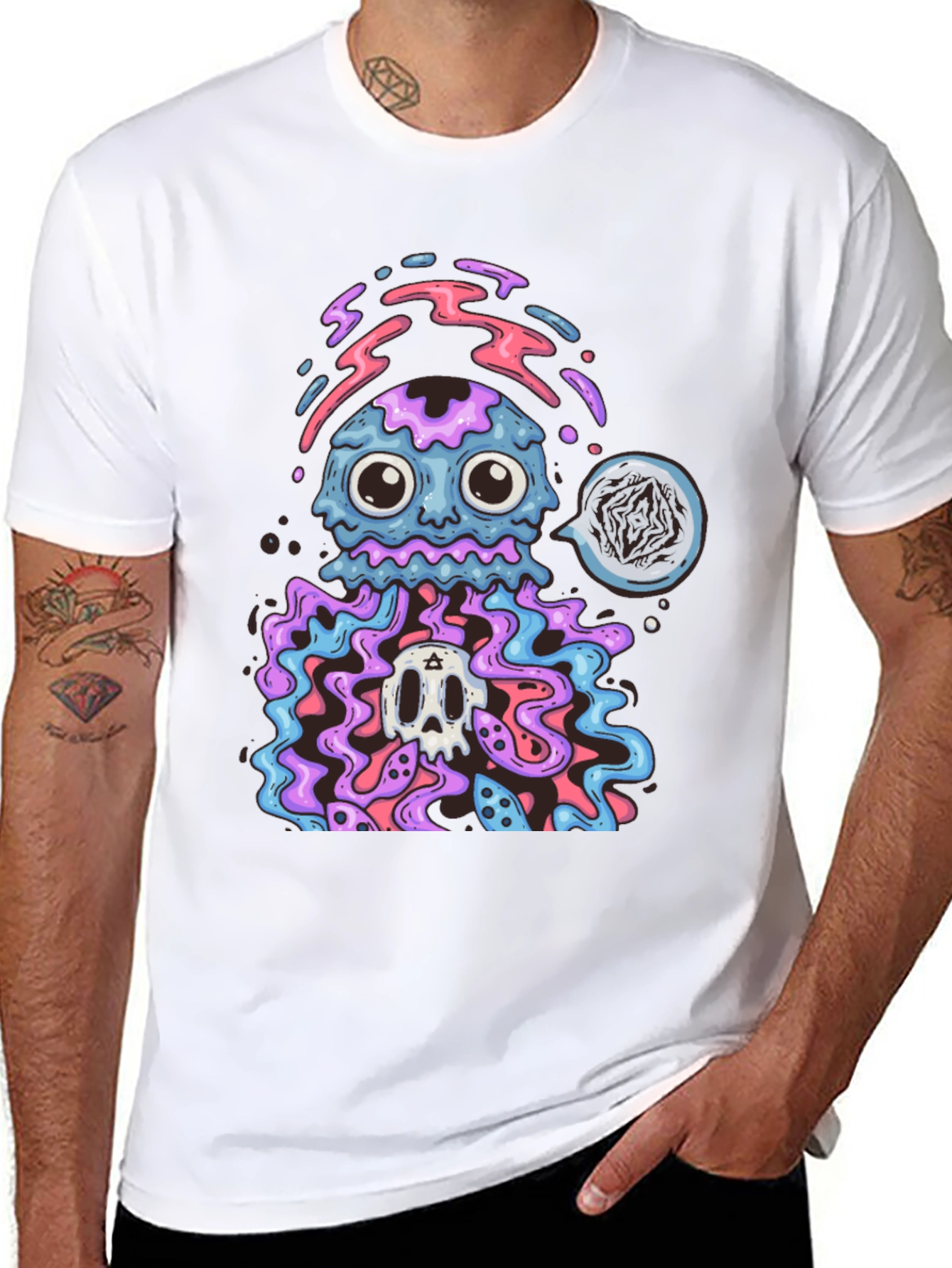 Psychedelic Jellyfish Skull Graphic T-Shirt
