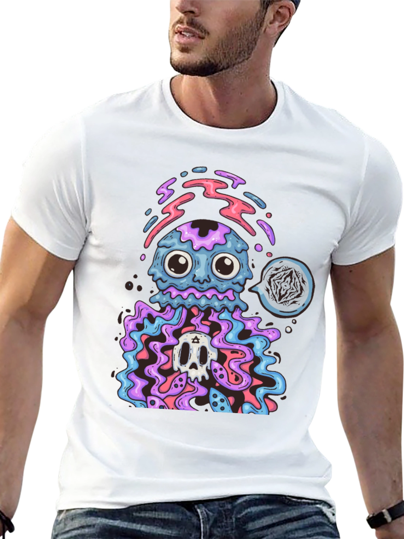 Psychedelic Jellyfish Skull Graphic T-Shirt