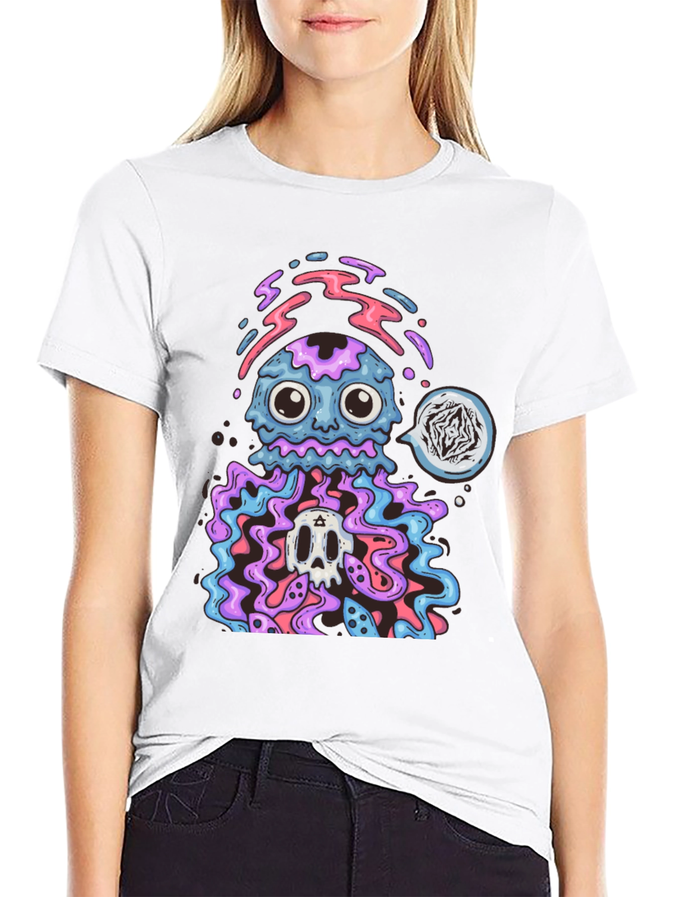 Psychedelic Jellyfish Skull Graphic T-Shirt