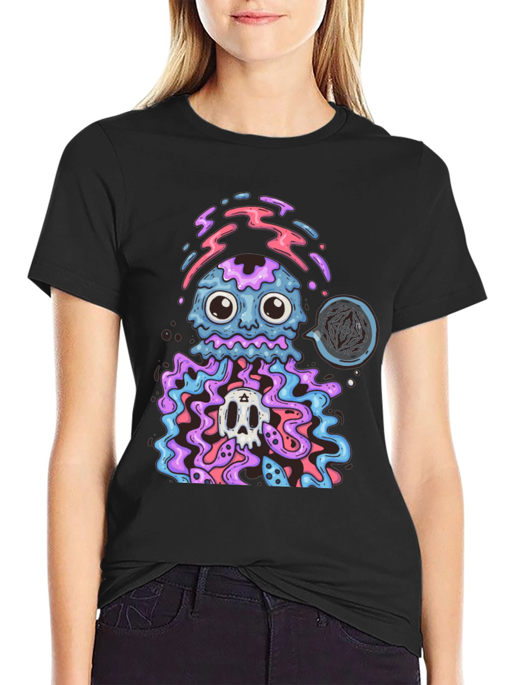 Psychedelic Jellyfish Skull Graphic T-Shirt