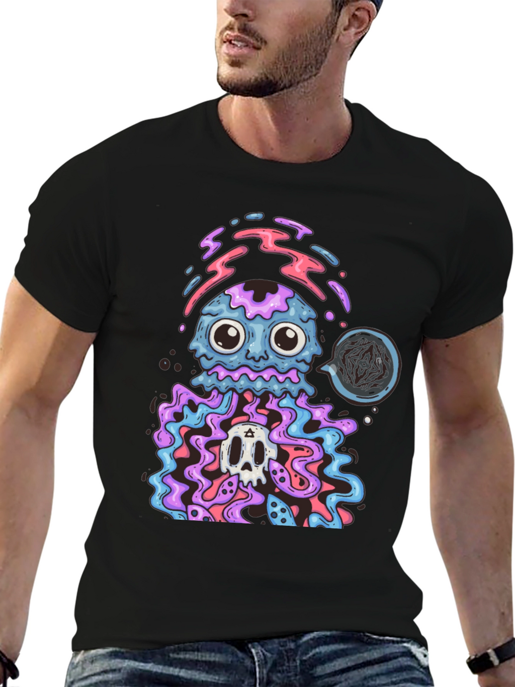 Psychedelic Jellyfish Skull Graphic T-Shirt